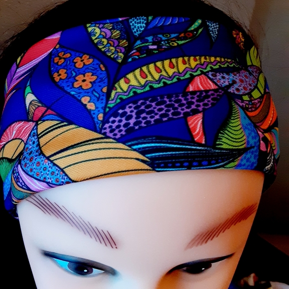 Layered feathers colorful wide fitness headband - Picture 2 of 4
